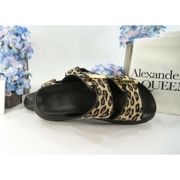 Alexander McQueen Oversized Leopard Suede Hybrid Slide Sandals 38 NIB - Picture 5 of 9